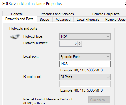Firewall allowed apps SQL server